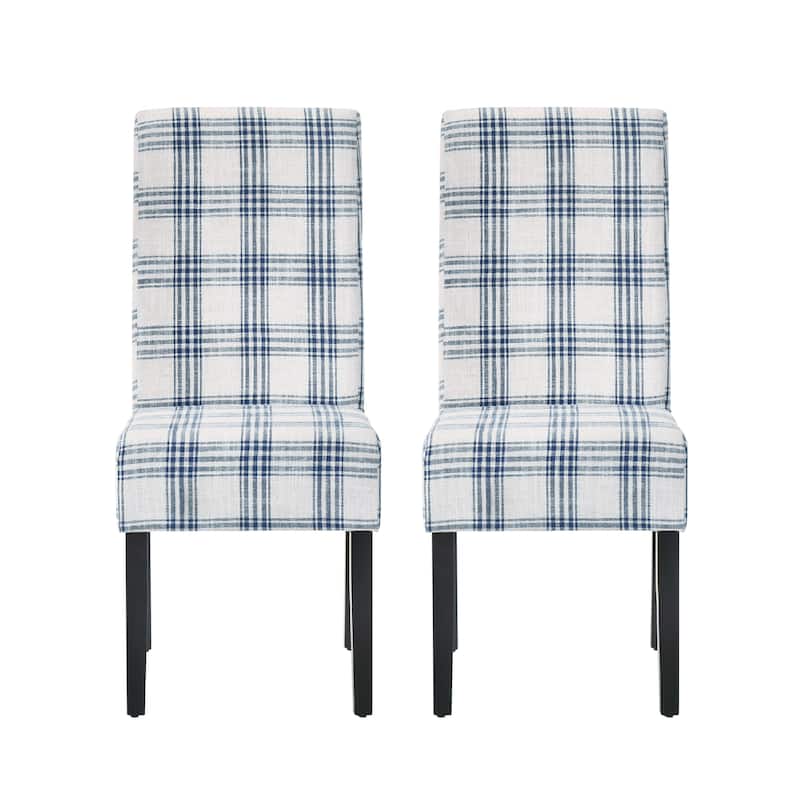 Cini Dining Side Chair Set of 2, Blue Cream Fabric, Black Wood Legs
