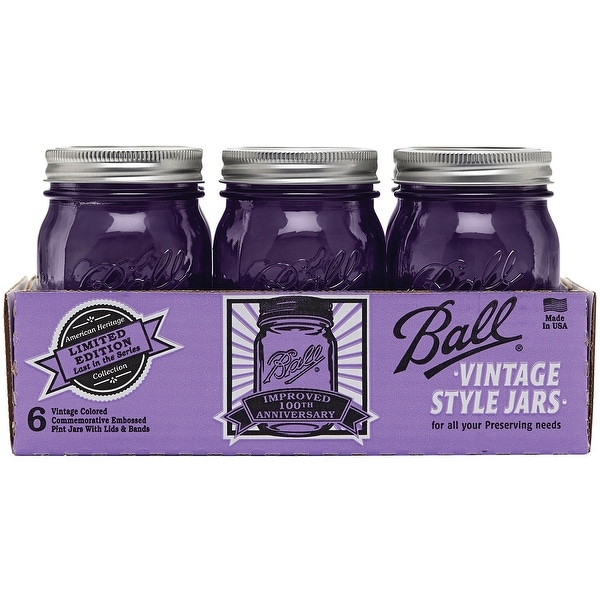 Ball Regular Mouth Canning Jars 6/Pkg-Pint - Heritage Collection Purple