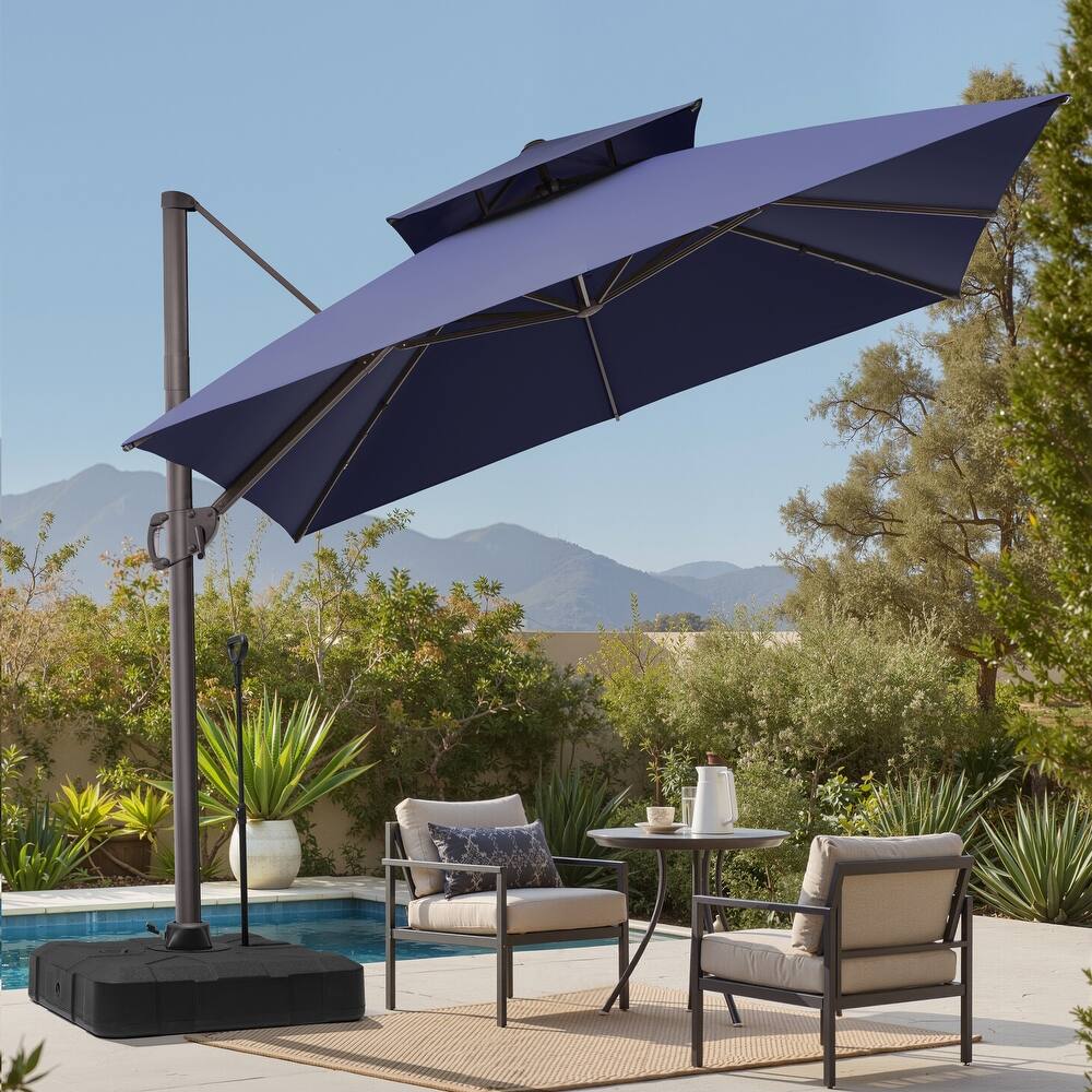 Outdoor 10 x 10ft Square Double Top Patio Cantilever Umbrella with Base