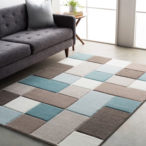 slide 2 of 10, Modern Geometric Carved Blue and Grey Runner Rug - 2' 7" x 7' 6" Aqua - 2' 7" x 7' 6"