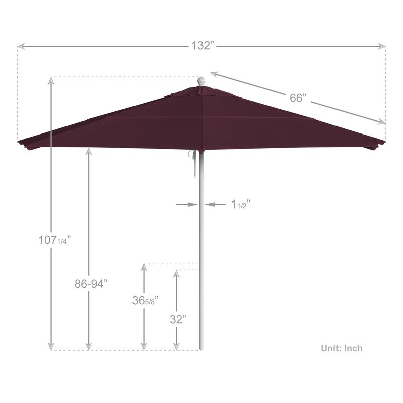 California Umbrella 11' Rd Aluminum Frame, Fiberglass Rib Market Umbrella, Push Open, White Finish, Pacifica Fabric