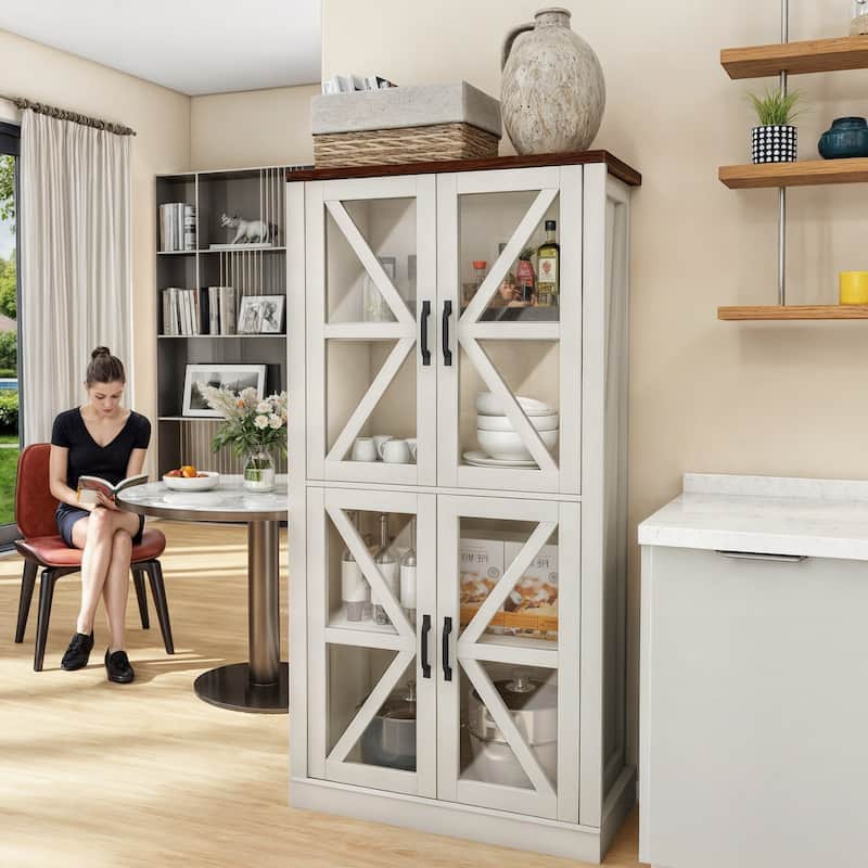 Moasis 65-inch Tall 4 Tiers Large Kitchen Storage Pantry Cabinet with Glass Doors