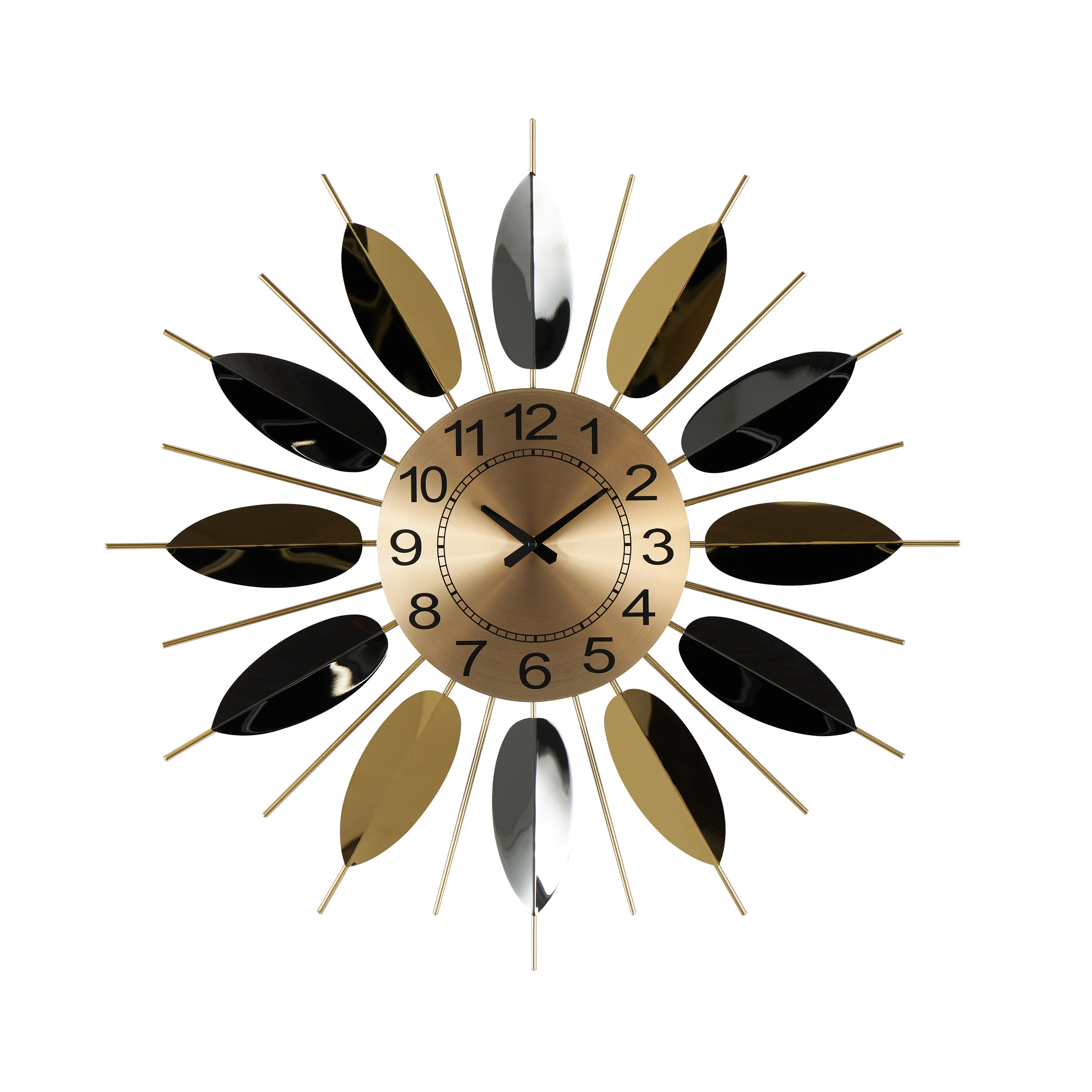 Stainless Steel Metal Leaf Radial Decorative Wall Clock with Black Accents - Gold - Roche River Decor