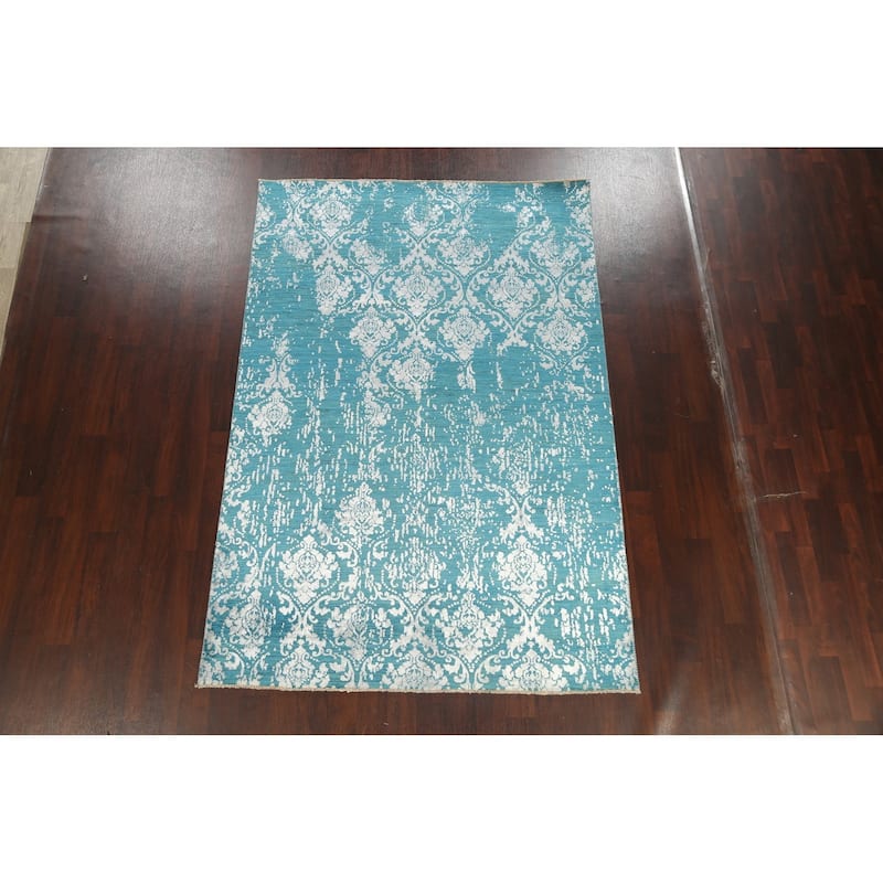 Wool/ Silk Vegetable Dye Distressed Versace Oriental Area Rug Handmade - 6'1" x 9'1"