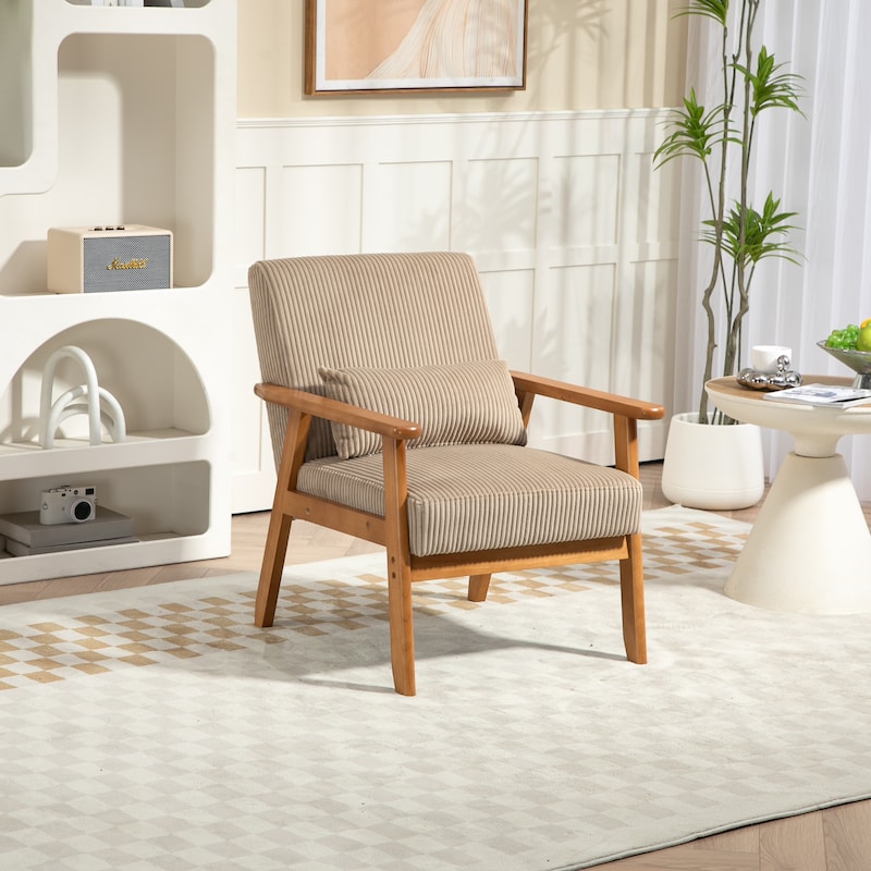 Corduroy Accent Chair,Solid Wood Armchair for Living Room - Camel