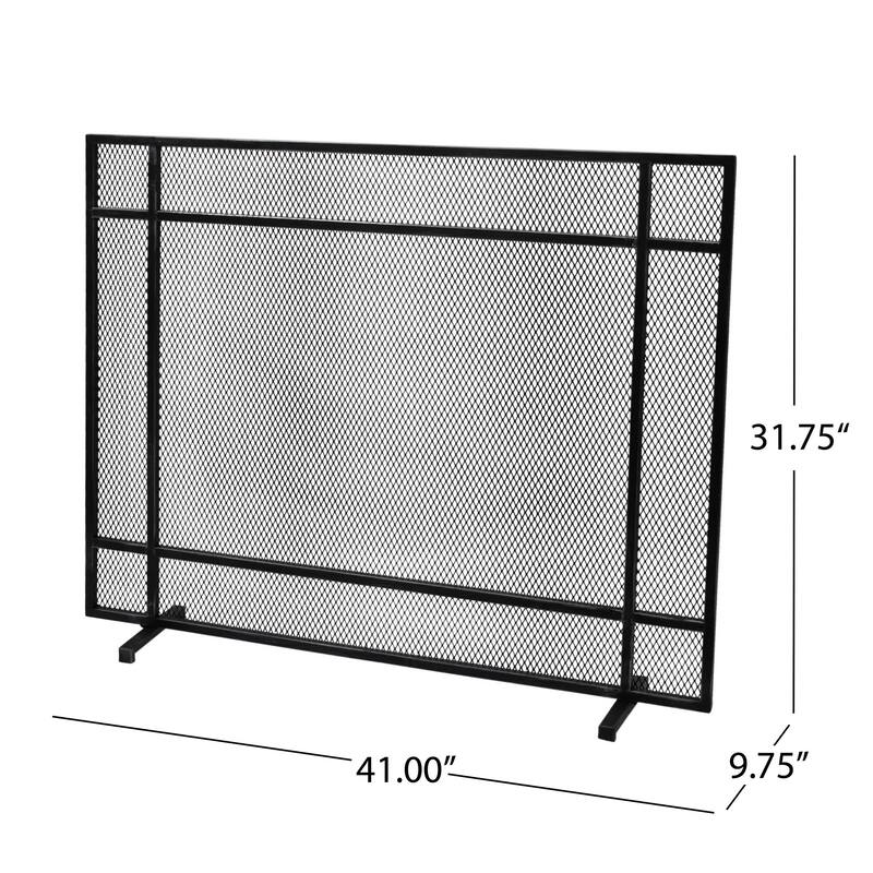 Hype Fireplace Screen with Mesh, Single Panel, Black and Silver