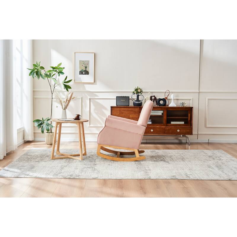 Baby Room High Back Rocking Chair Nursery Chair , Comfortable Rocker Fabric Padded Seat ,Modern High Back Armchair