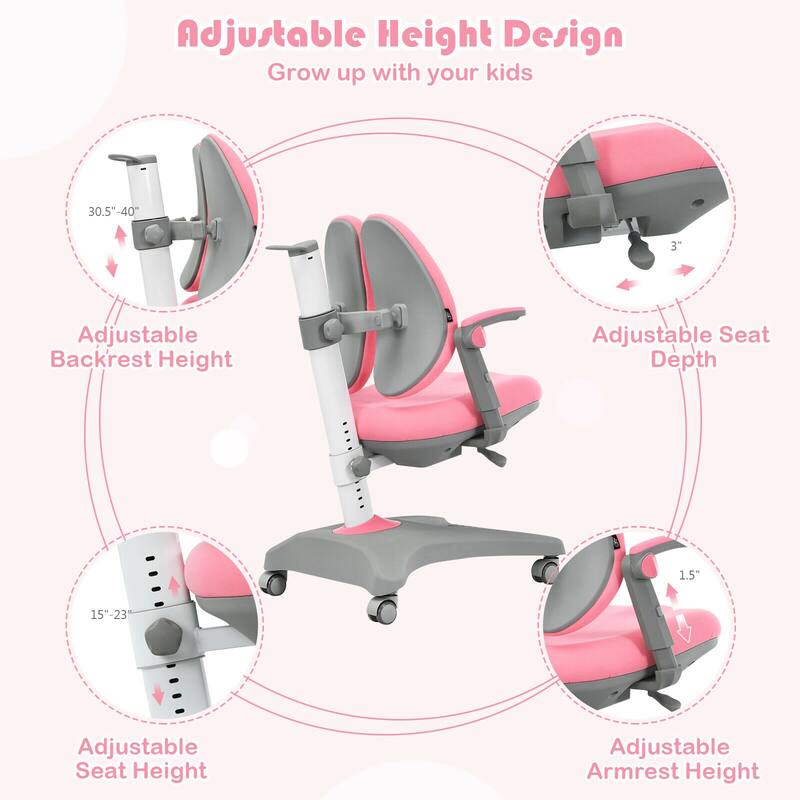 Gymax Kids Desk Study Chair Adjustable Height Depth w/ Sit-Brake - See Details