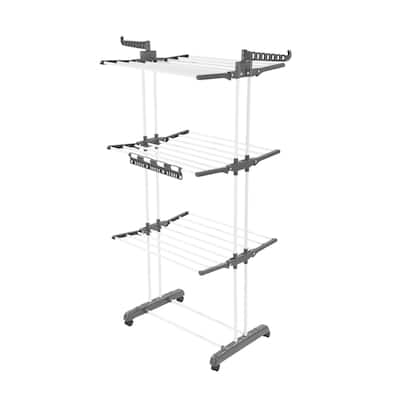 Foldable 4 Tier Clothes Drying Rack with 24 Rods and Wheels Heavy Duty Iron for Indoor Outdoor Use - 49.5" x 25" x 67.5"