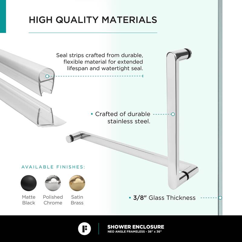 Neo Angle, Acrylic Shower Base with Compatible Glass Frameless Shower Enclosure