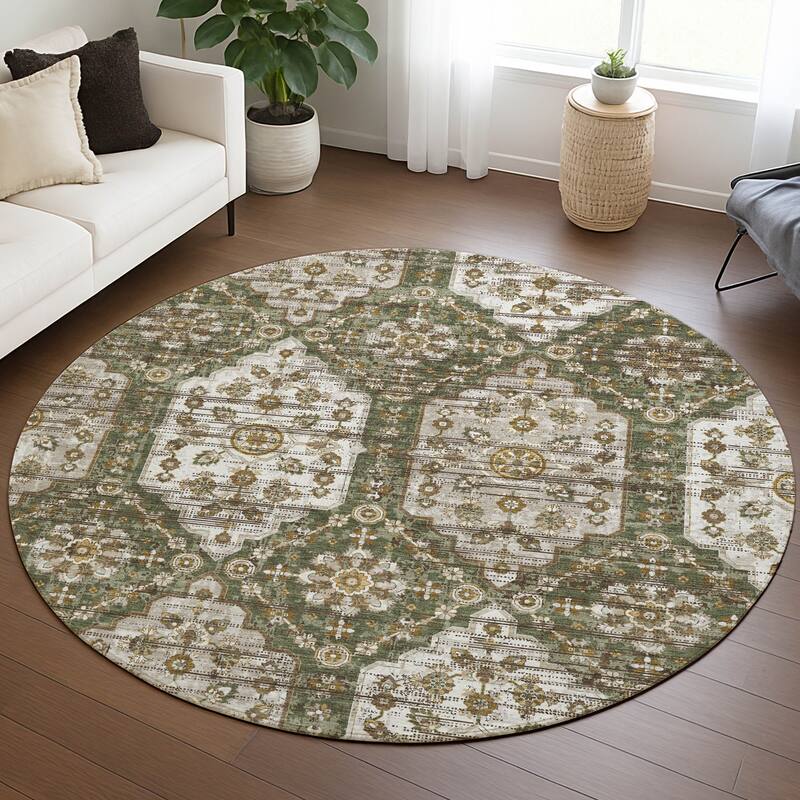 Machine Washable Indoor/ Outdoor Traditional Kiowa Chantille Rug