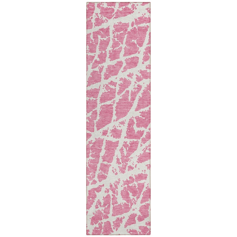 Machine Washable Indoor/ Outdoor Transitional Pink Crackle Chantille Rug