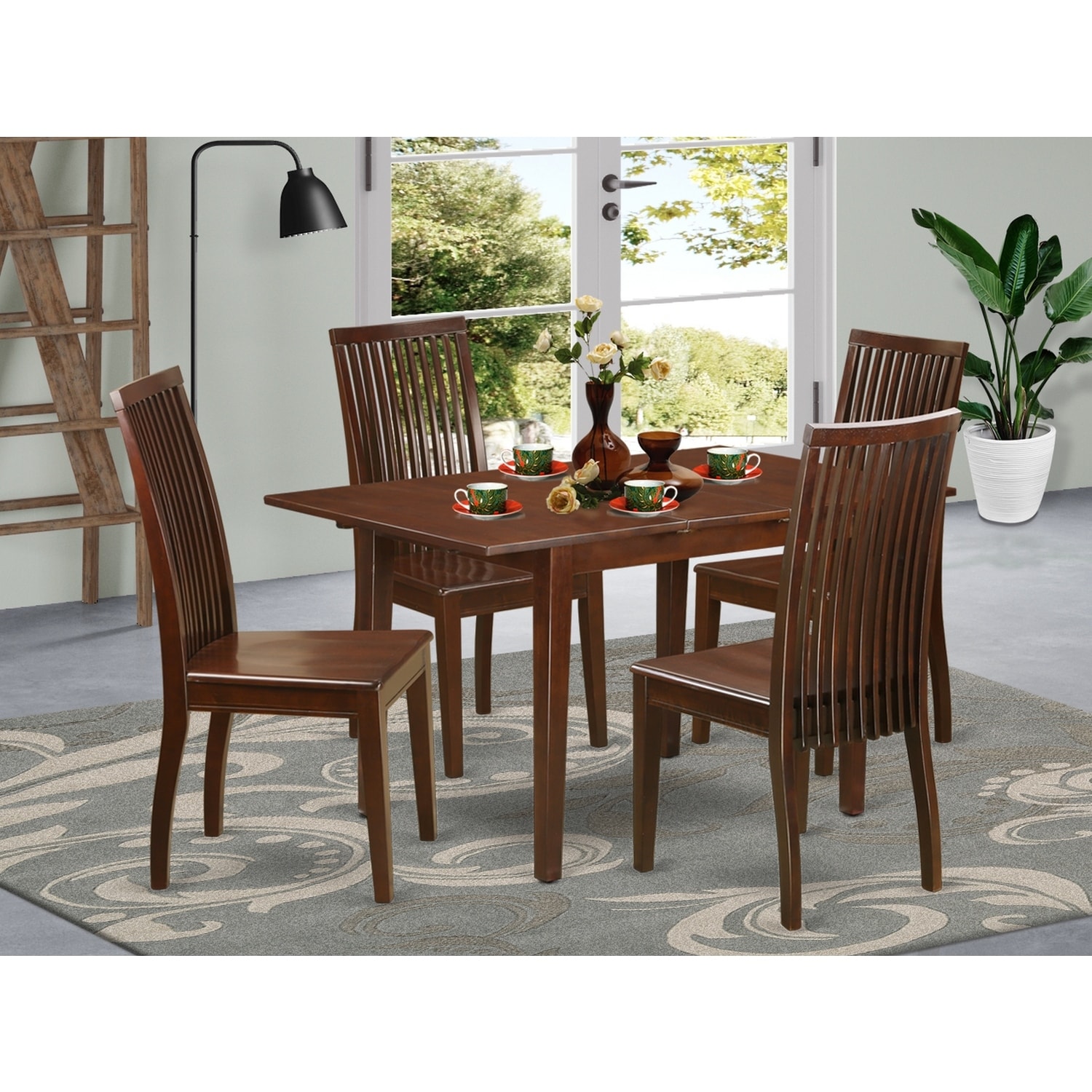 HomeStock 5-Pc Mahogany Finish Solid Wood Top - Dining Room Set - Seats 4