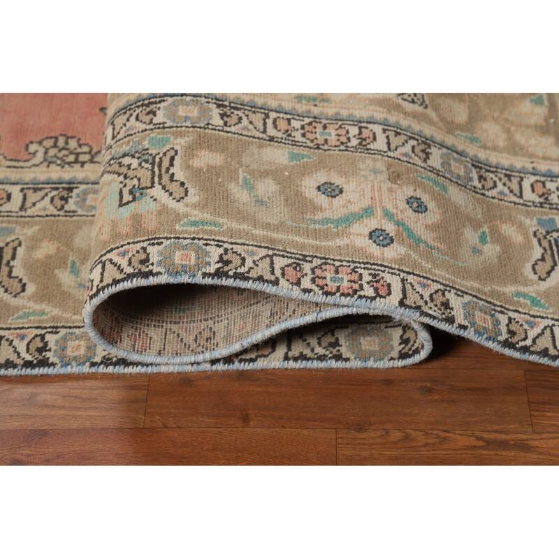 Pink Floral Tabriz Persian Area Rug Hand-Knotted Wool Carpet - 6'5"x 9'11"