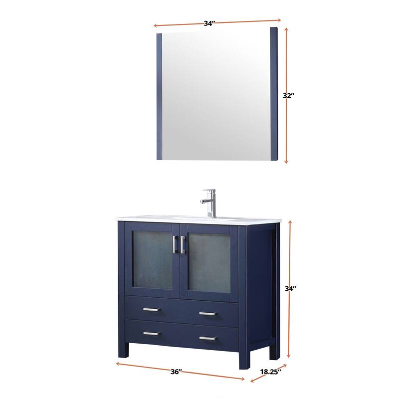Lexora Volez 36 inch single Bathroom Vanity Countertop Sink and Mirror
