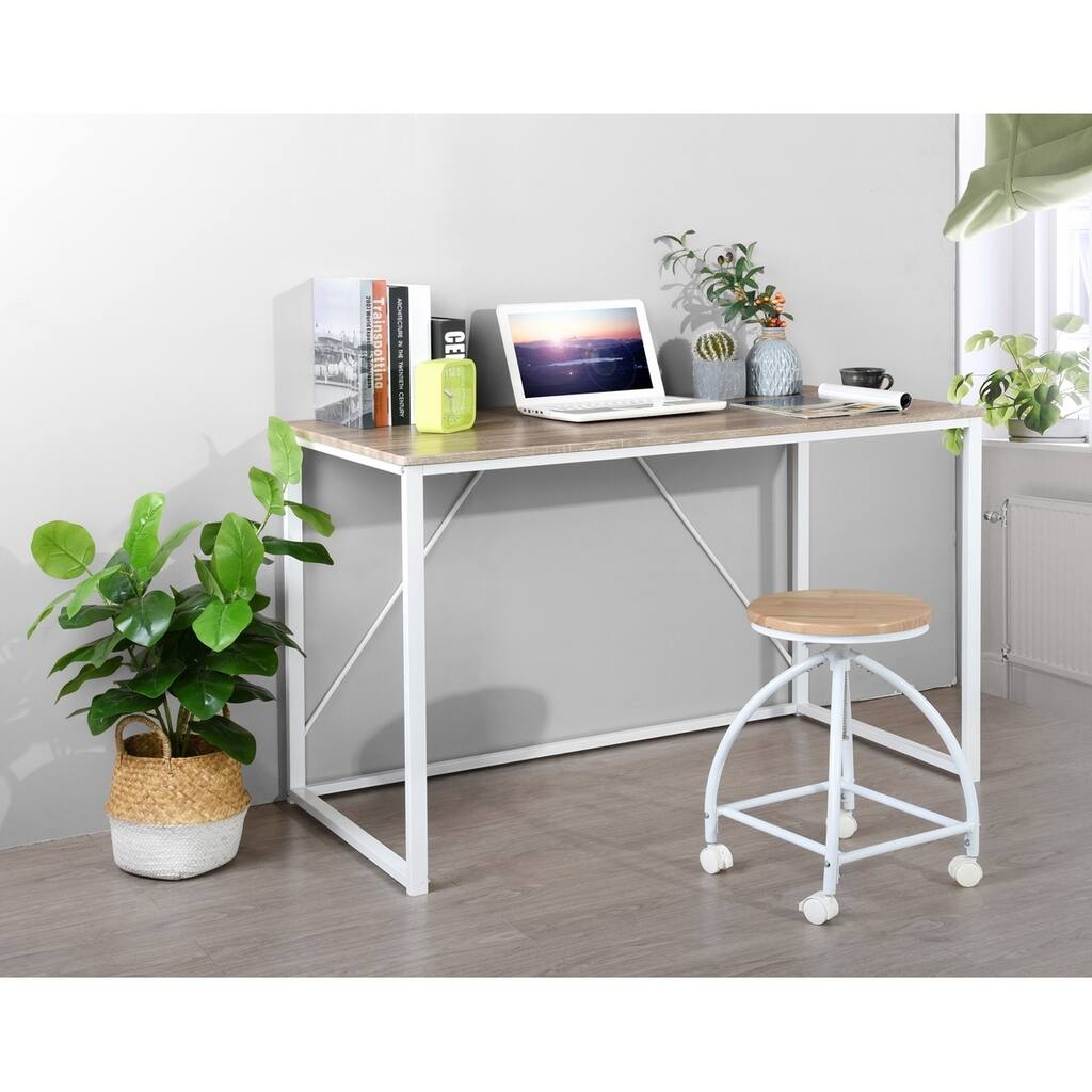 47.2 inch Computer Desk Modern Writing Desk, Simple Study Table, Industrial Office Desk, Sturdy Laptop Table, oak & white