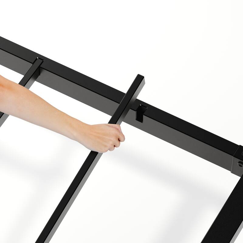 Smart LED Floating Bed without Headboard, Wave Curve Wood Texture Bed Frame, Heavy Duty Metal Slat Support
