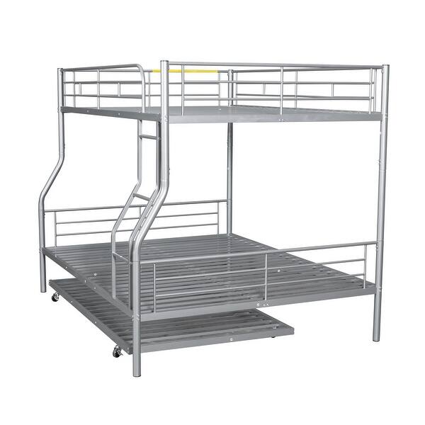 slide 2 of 45, Modern Classic Design Full XL Over Queen Metal Bunk Bed with Trundle Silver