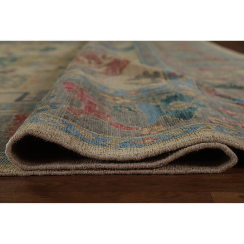 Hand Knotted Oriental 100% Wool Carpet Transitional All-Over Beige & Ivories Oushak Area Rug - 14' 11'' X 12' 0''