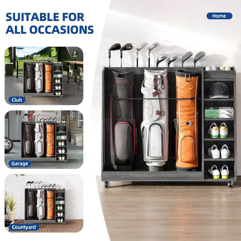 Moasis 35"/47" Wooden Golf Equipment Organizer Storage Rack with Wheels