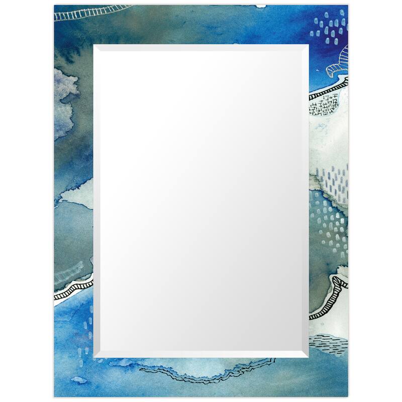 "Subtle Blue"Abstract Rectangular Beveled Wall Mirror on Free Floating Tempered Glass - Multi
