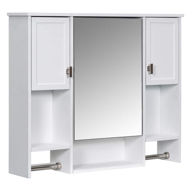 35" x 28" Modern Bathroom Mirror Cabinet with Towel Bar - Wall Mounted Storage & Vanity Mirror