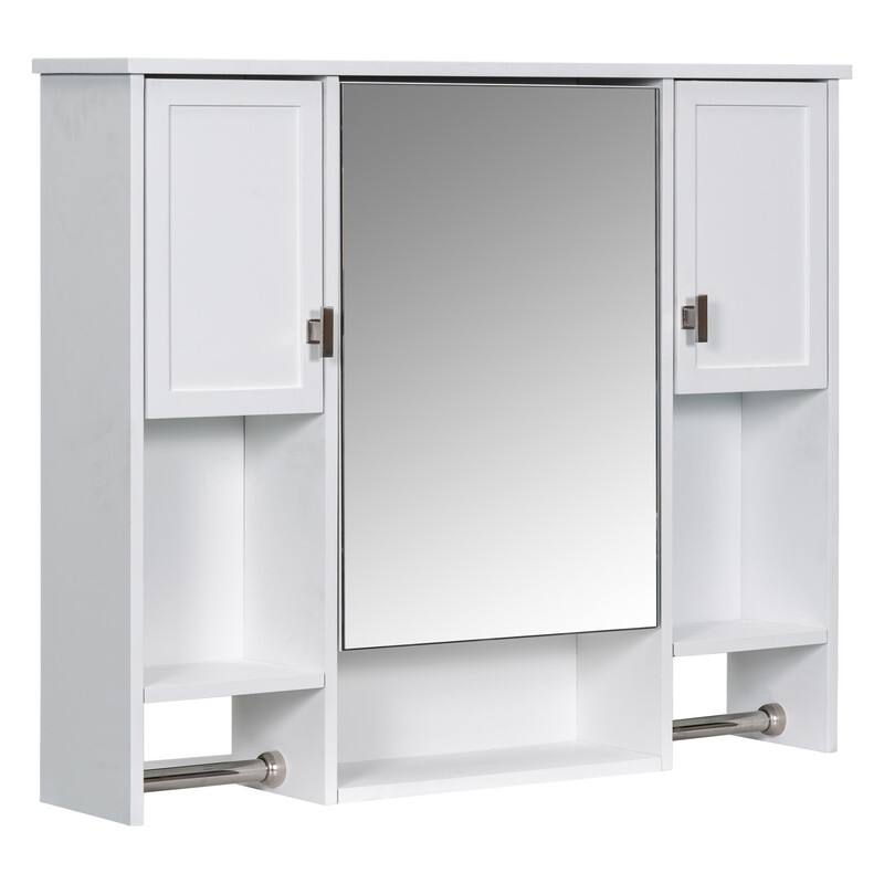 Grondin Modern Style Bathroom Wall Mounted Medicine Cabinet with Mirror Door, Towel Bars and Open Storage Shelves