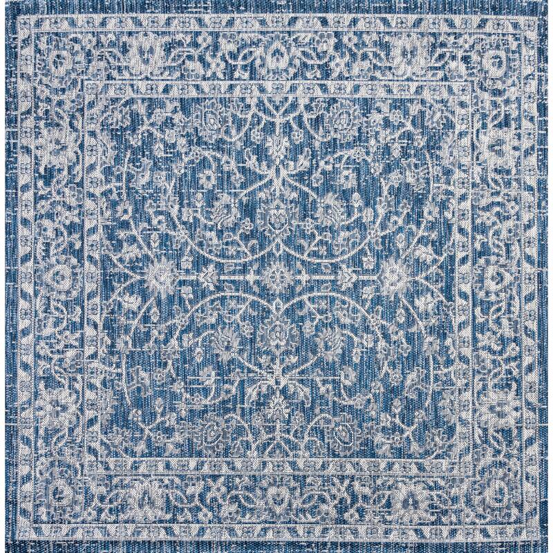 JONATHAN Y Palazzo Vine and Border Textured Weave Indoor/Outdoor Area Rug - 5' Square - Navy/Grey