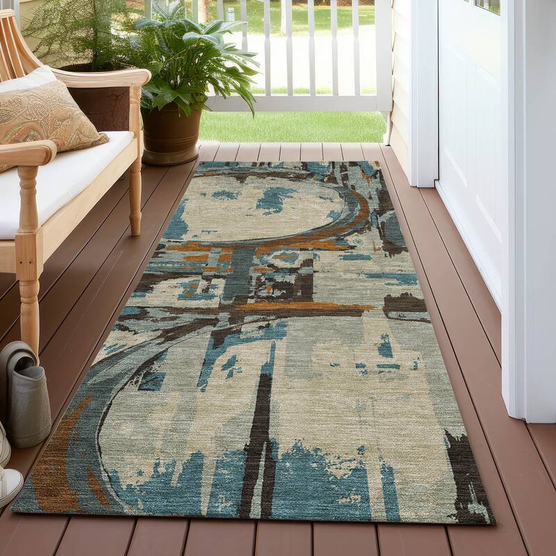 Machine Washable Indoor/ Outdoor Chantille Contemporary Rug - Beige - 2'3" x 7'6"