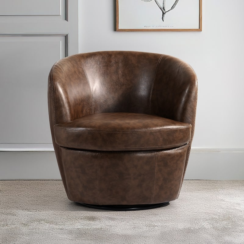 Faux Leather Swivel Barrel Accent Chair for Living Room