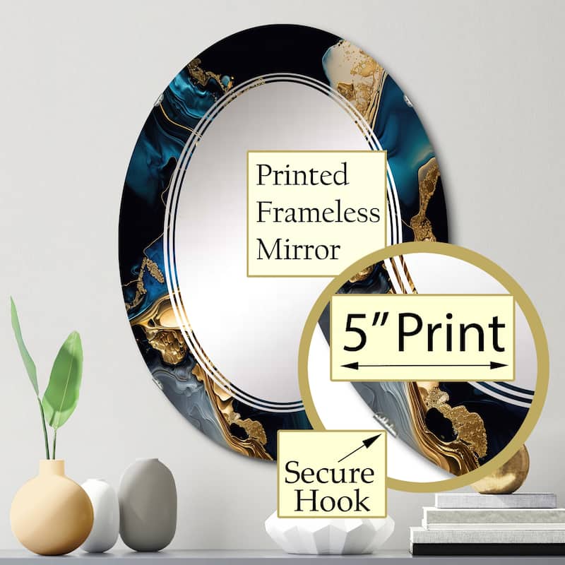 Designart 'Abstract Geode Marble Blue IV' Printed Abstract Marble Wall Mirror