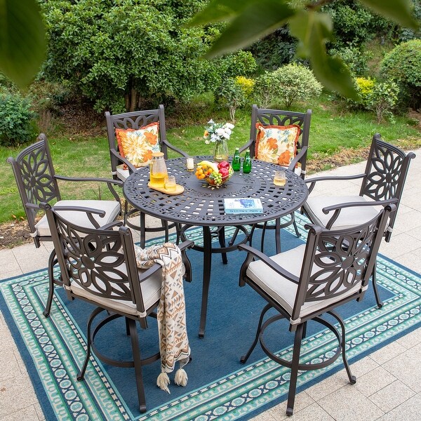 MAISON ARTS 7 Piece Cast Aluminum Patio Bar Stool Set 6 Swivel Bar Stools and 1 Round Bar Height Table On Sale Bed Bath Beyond 37421840