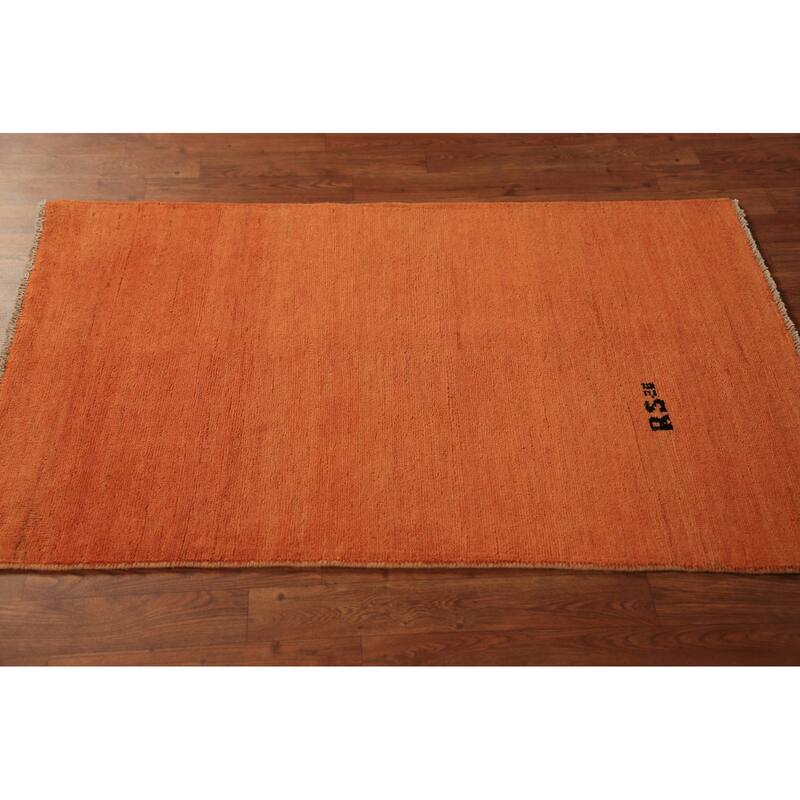 Orange Gabbeh Modern Rug Hand-Knotted Oriental Wool Carpet - 2'9" x 4'3"
