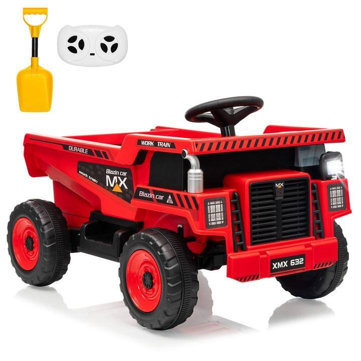 12V Ride-On Dump Truck with Remote Control, Automatic Lift Bed, Shovel & Music Player – for Kids Ages 3–8 - Red
