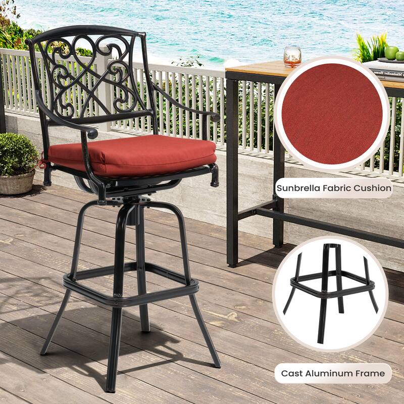 Outdoor Patio Aluminum Swivel Bar Stool with Sunbrella Cushion