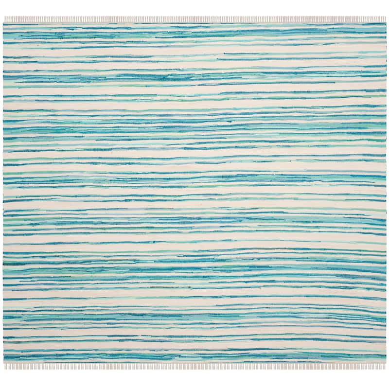 SAFAVIEH Handmade Rag Rug Jakayla with Fringe Casual Stripe - 6' Square - Ivory/Green