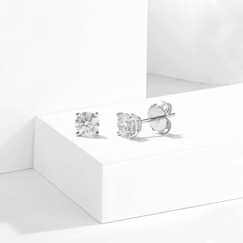 IGI Certified 1ct-4ct TDW Round Lab-Grown Diamond Solitaire Stud Earrings in 14k Gold for Women