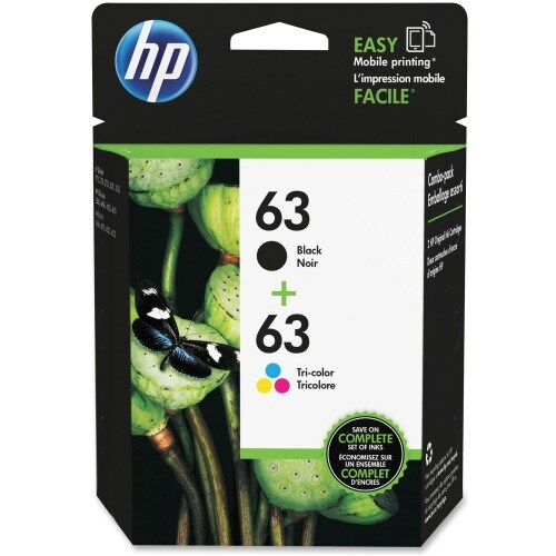 HP 63 Black & Tri-color Original Ink Cartridges, 2 Cartridges (F6U61AN, F6U62AN)