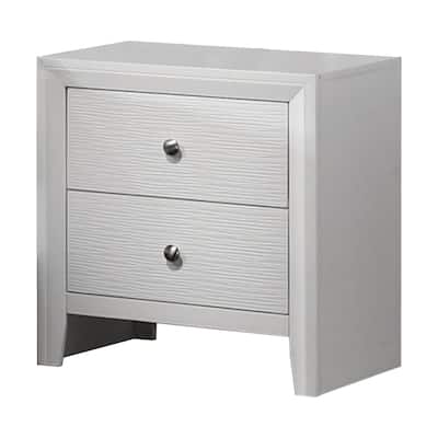 Eve 24 Inch Nightstand, 2 Drawers, Metal Knobs, Modern White Wood