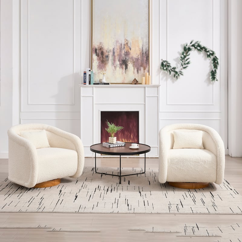 Swivel Accent Chair, 360-degree Swivel Barrel Chair with Teddy Upholstery, Comfy Pumpkin-Shaped Swivel Chair