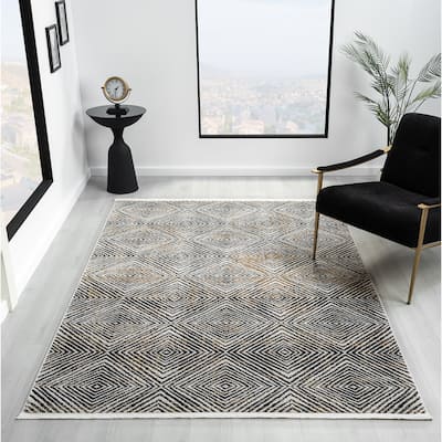 Olivia Collection Black/Cream Contemporary Abstract Area Rug