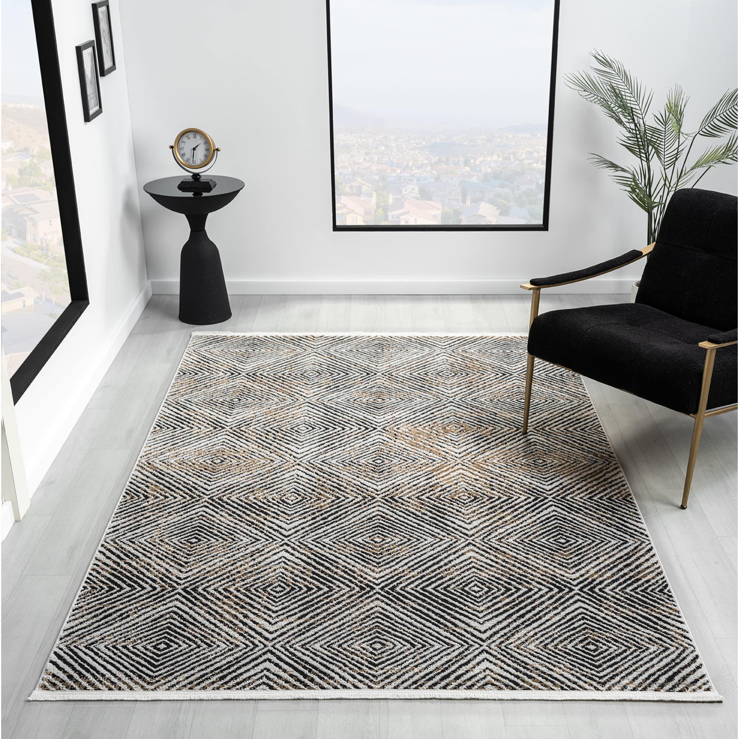 MDA Rugs Olivia Collection Black/Cream Contemporary Abstract Area Rug