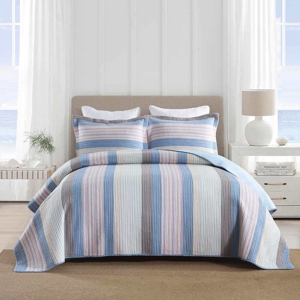 MarCielo 3 Piece 100% Cotton Striped Quilt Set Lightweight Patchwork Bedspread