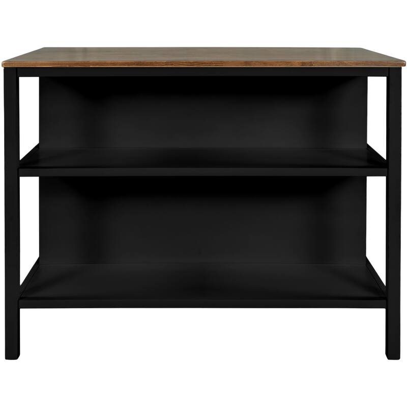 3-Piece Farmhouse Style Kitchen Island Set with Spacious Tabletop, Storage Shelves, and Two Comfortable Stools