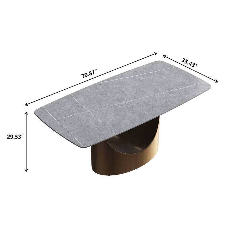71" Marble table with Rectangular Slate Top and Ingot Shape Pedestal Leg