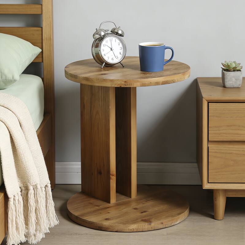 19.68" Round C-Shaped Solid Wood Nightstand