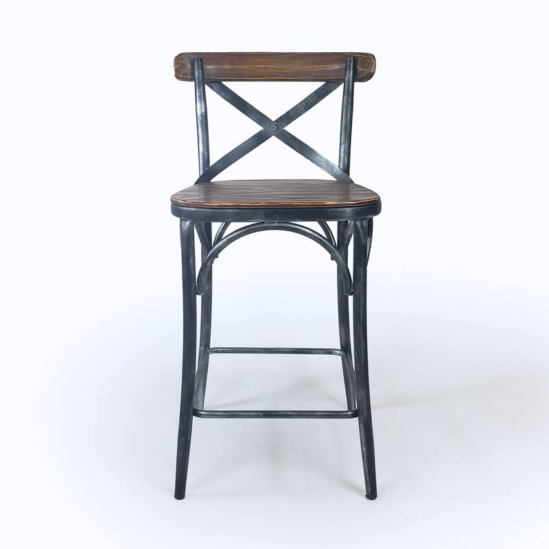Natural Wood and Brushed Silver Barstool