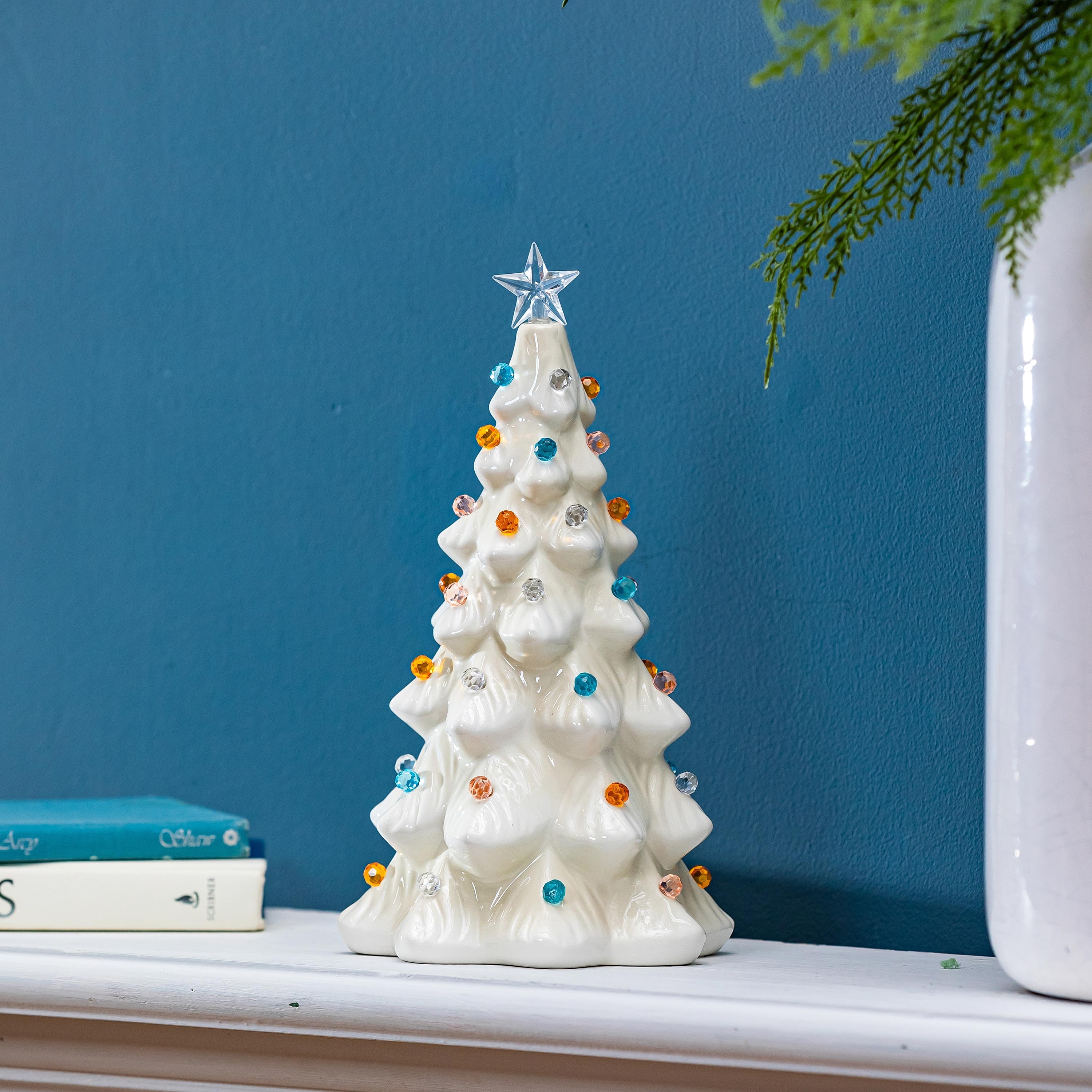 LED White Ceramic Tabletop Christmas Tree - 11"