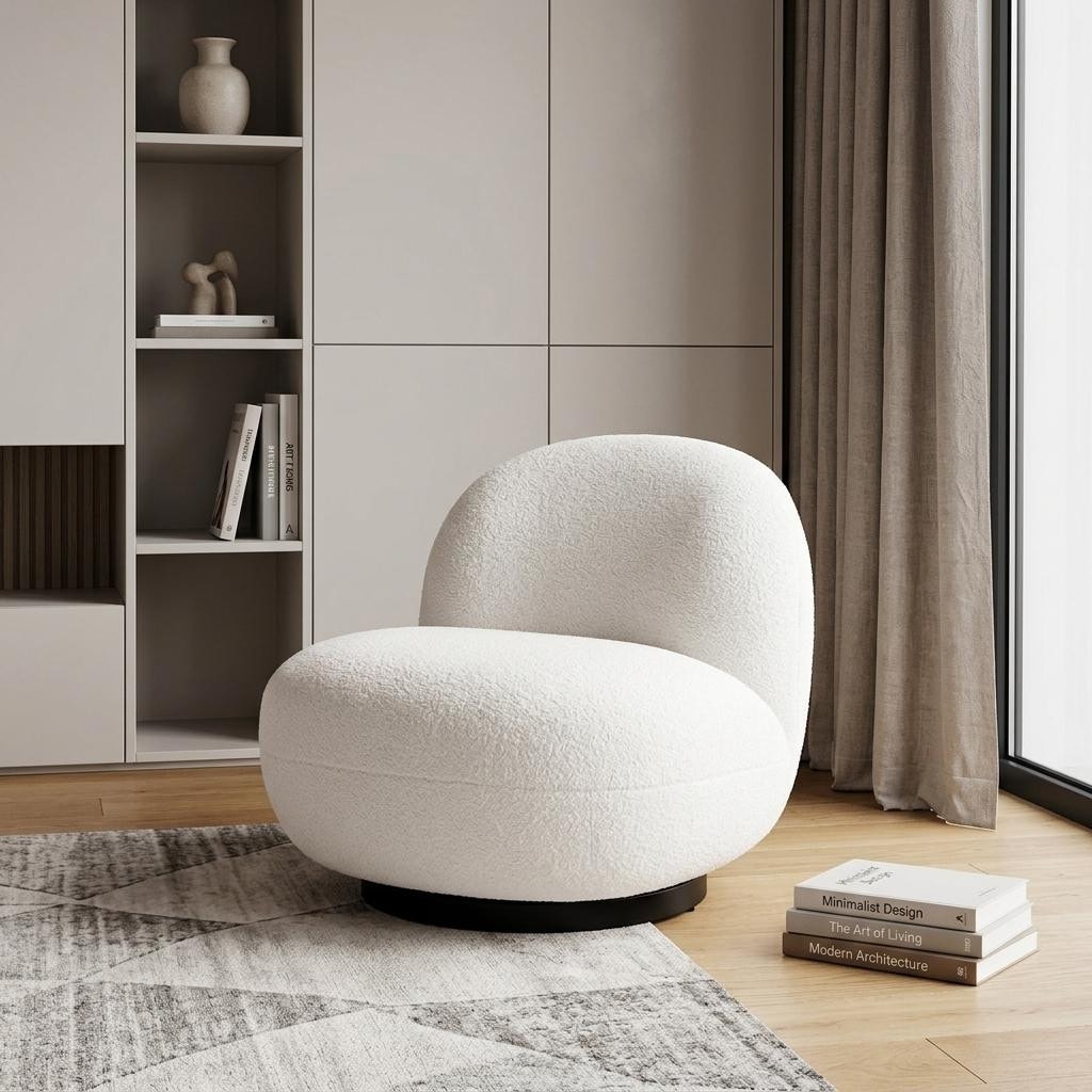 HomeRoots 30" Cream And Black Faux Shearling And Upholstered Slipper Chair - 29.90 in. x 26.80 in. x 31.50 in.