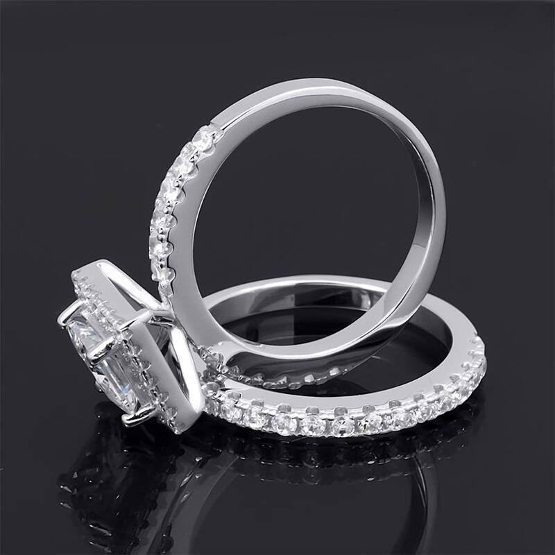 3.30 CT Bridal Set 2pcs Princess Cut Bridal Ring Set Sterling Silver